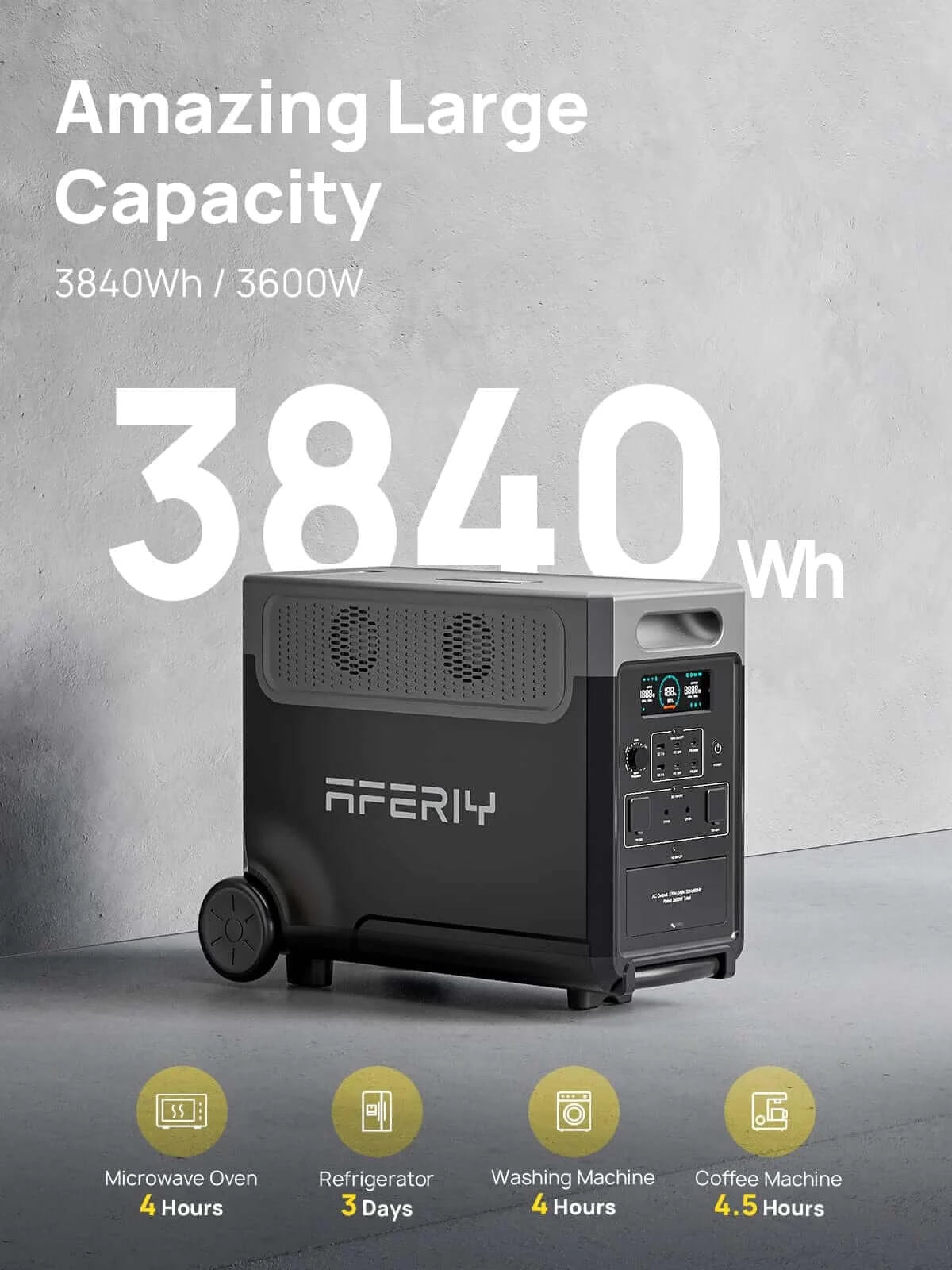 3600 Watt Portable Power Station - 3840Wh: AFERIY P310 - Large Capacity