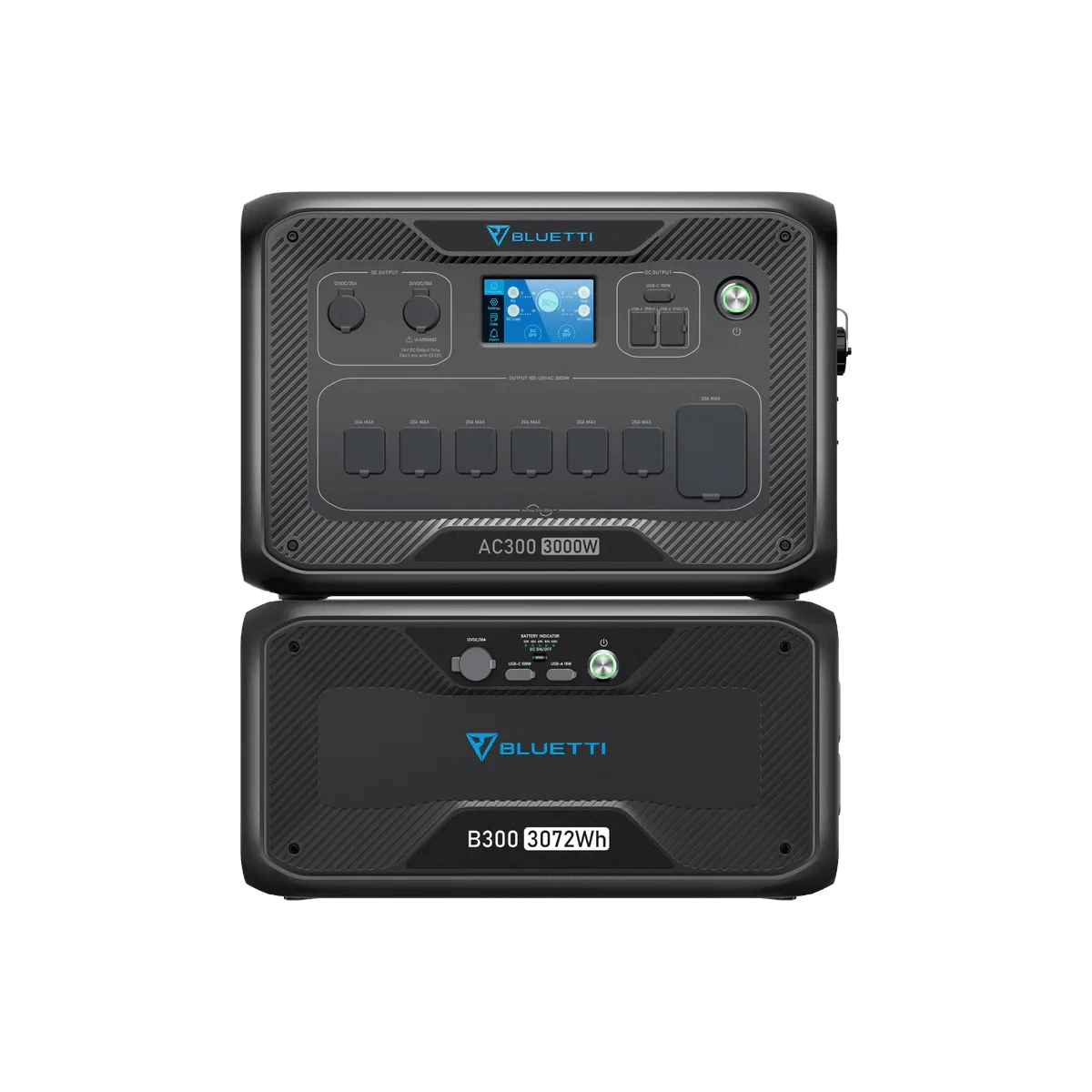 3000 Watt Backup Home Battery - 3072Wh-12288Wh: Bluetti - Front View of Power Station and Expansion Battery