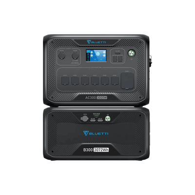 3000 Watt Backup Home Battery - 3072Wh-12288Wh: Bluetti - Front View of Power Station and Expansion Battery