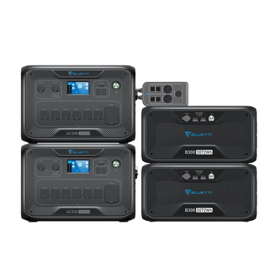 6000 Watt Backup Home Battery - 3072Wh-12288Wh: Bluetti - Front View of 2x AC300 and 2x B300