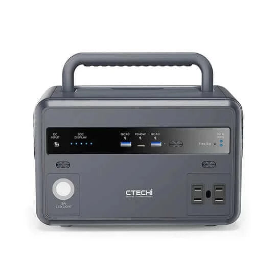 300 Watt Portable Power Station - 299Wh: CTECHi GT300 | Front View With Handle Extended