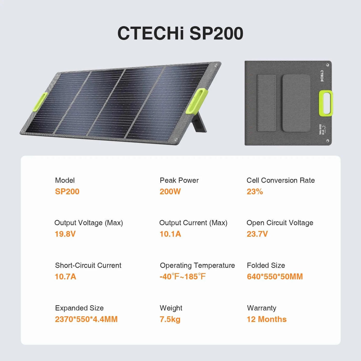 200 Watt Portable Solar Panel: CTECHi SP-200